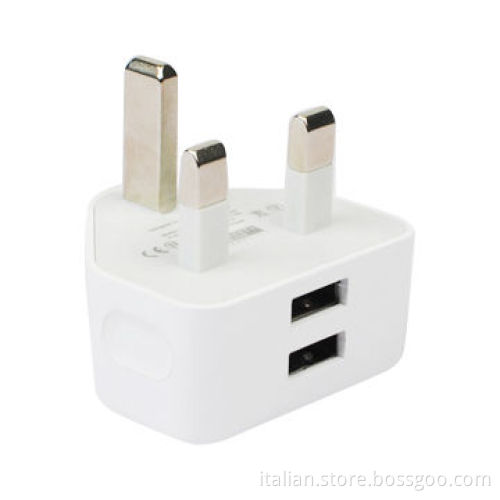 2100mA dual USB ports wall charger for iPhone with UK three pins plug